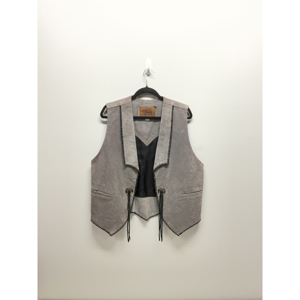 Wild Mountain Leather Mens Grey Suede Western Whipstitch Concho Vest Size 42